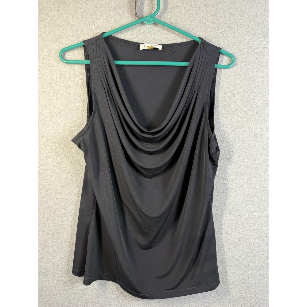 Calvin Klein Tank Top Womens Large Black Cowl Neck Sleeveless Stretch Basic